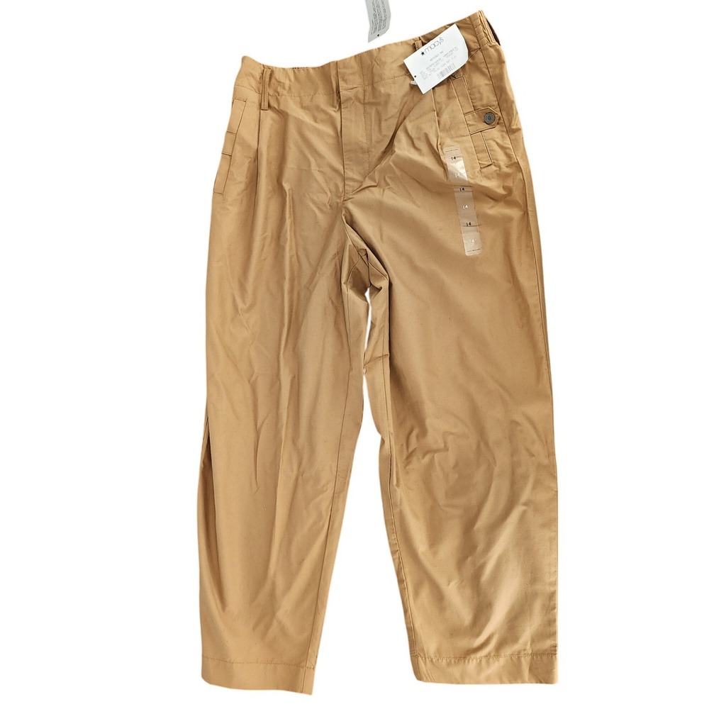 Tommy Hilfiger Womens Tan Khaki Pleated Chino Pants Size 14 Relaxed Tapered Leg